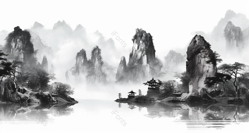 水彩新中式水墨山水画背景图,插画/手绘图,插画/手绘图库,插画/手绘图下载,插画/手绘